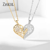 Heart Couple Necklaces Zirconia Pendant Chain