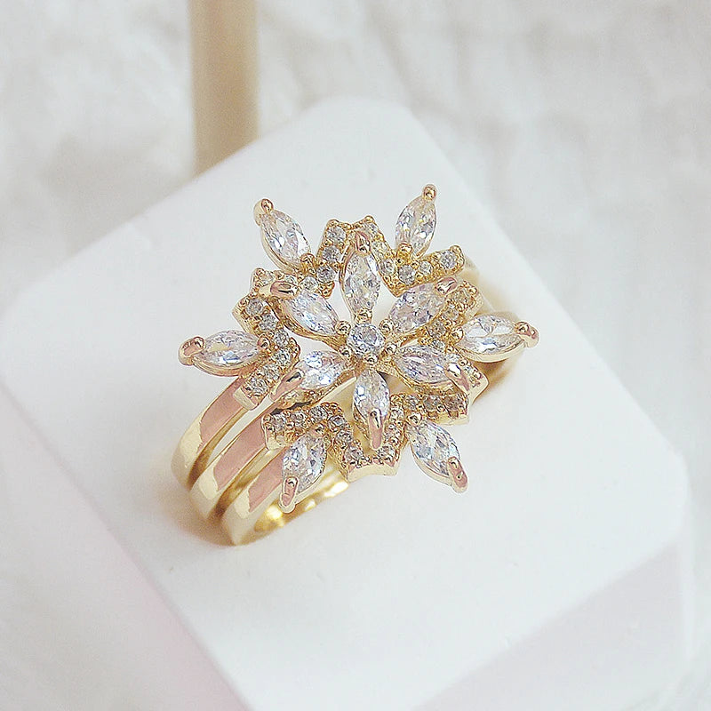 3 Pcs Snowflake Ring Sets for Women Girls Anniversary Jewelry