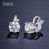 7mm CZ Round Piercing Clip Earrings for Women Wedding Party Gift