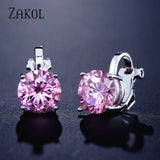 7mm CZ Round Piercing Clip Earrings for Women Wedding Party Gift