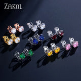 7mm CZ Round Piercing Clip Earrings for Women Wedding Party Gift