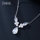 Water Drop Zirconia Crystal Pendant Necklace Bridal Jewelry FSNP2110