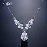 Water Drop Zirconia Crystal Pendant Necklace Bridal Jewelry FSNP2110