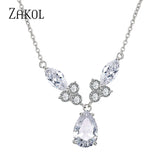 Water Drop Zirconia Crystal Pendant Necklace Bridal Jewelry FSNP2110