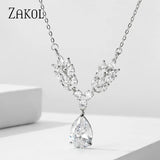 Water Drop Zirconia Crystal Pendant Necklace Bridal Jewelry FSNP2110