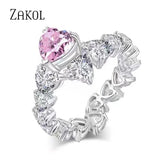 Pink CZ Heart Open Ring for Women Romantic Girl Party Ring
