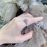 Pink CZ Heart Open Ring for Women Romantic Girl Party Ring
