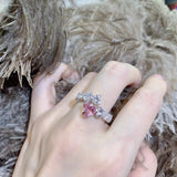 Pink CZ Heart Open Ring for Women Romantic Girl Party Ring