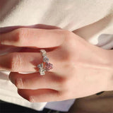 Pink CZ Heart Open Ring for Women Romantic Girl Party Ring