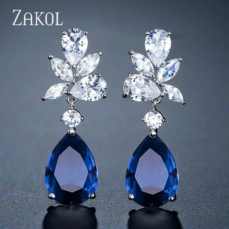 Teardrop CZ Dangle Drop Earrings with Rose EP2196