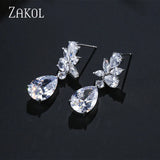 Teardrop CZ Dangle Drop Earrings with Rose EP2196