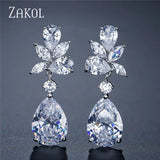 Teardrop CZ Dangle Drop Earrings with Rose EP2196