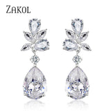 Teardrop CZ Dangle Drop Earrings with Rose EP2196