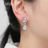 Teardrop CZ Dangle Drop Earrings with Rose EP2196
