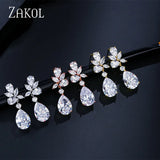 Teardrop CZ Dangle Drop Earrings with Rose EP2196