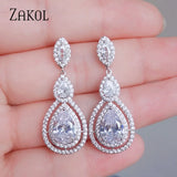 Water Drop CZ Zirconia Dangle Earrings For Brides Crystal Bridal Wedding Jewelry