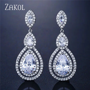 Water Drop CZ Zirconia Dangle Earrings For Brides Crystal Bridal Wedding Jewelry
