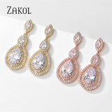 Water Drop CZ Zirconia Dangle Earrings For Brides Crystal Bridal Wedding Jewelry