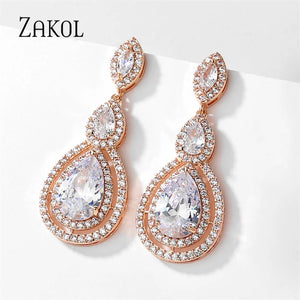 Water Drop CZ Zirconia Dangle Earrings For Brides Crystal Bridal Wedding Jewelry