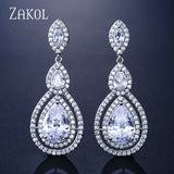 Water Drop CZ Zirconia Dangle Earrings For Brides Crystal Bridal Wedding Jewelry