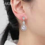 Water Drop CZ Zirconia Dangle Earrings For Brides Crystal Bridal Wedding Jewelry