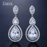 Water Drop CZ Zirconia Dangle Earrings For Brides Crystal Bridal Wedding Jewelry
