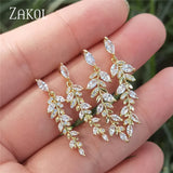 Charm Leaves Earrings Zirconia Dangle Crystal Wedding Jewelry