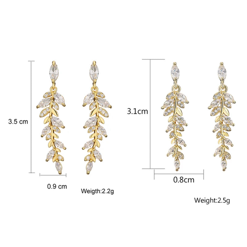 Charm Leaves Earrings Zirconia Dangle Crystal Wedding Jewelry
