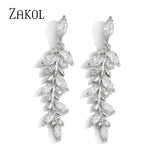 Charm Leaves Earrings Zirconia Dangle Crystal Wedding Jewelry