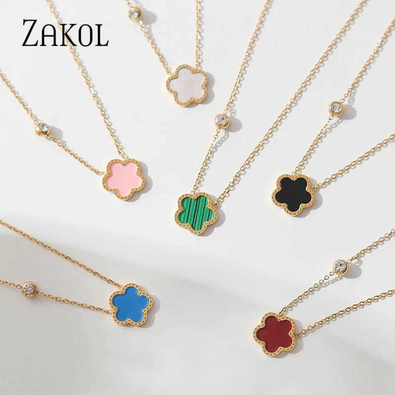 Colorful Five Leaf Flower Pendant Necklace Choker for Women Girls