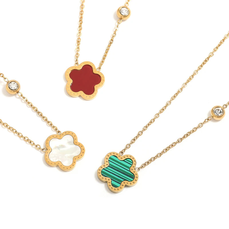 Colorful Five Leaf Flower Pendant Necklace Choker for Women Girls