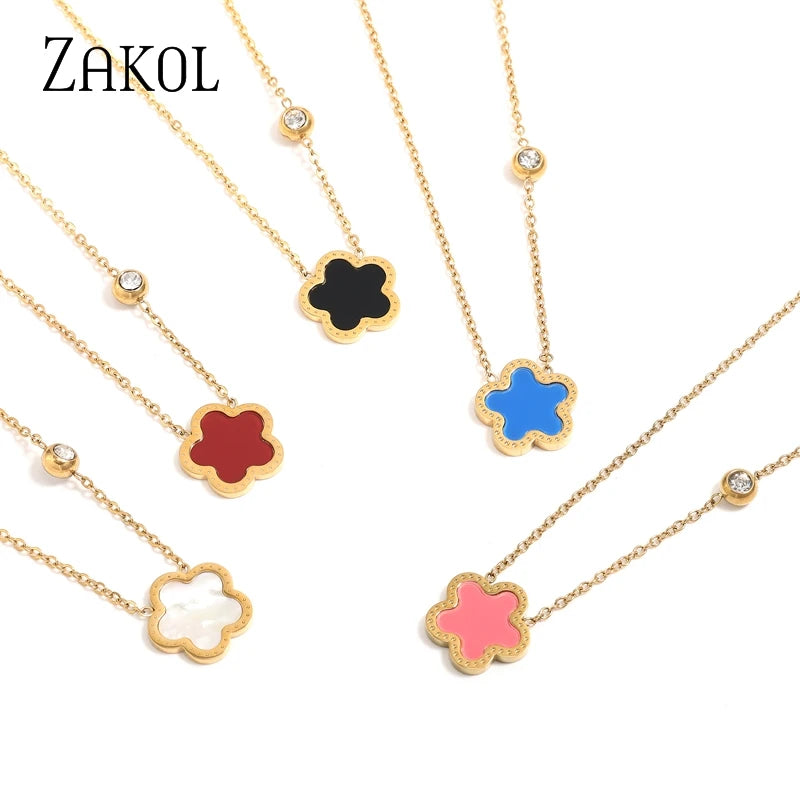 Colorful Five Leaf Flower Pendant Necklace Choker for Women Girls