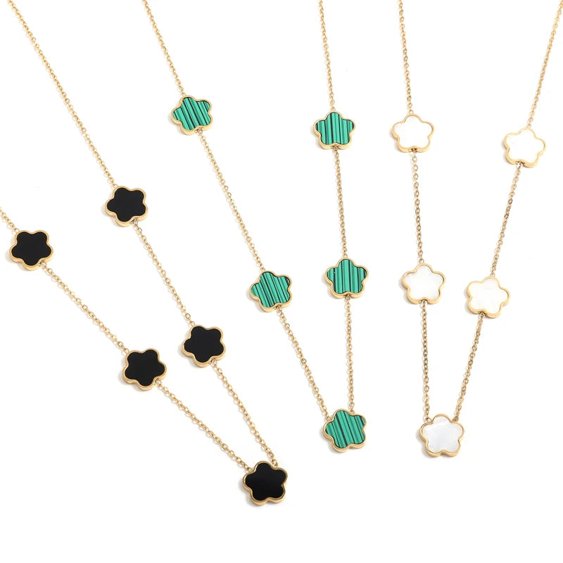 Colorful Five Leaf Flower Pendant Necklace Choker for Women Girls