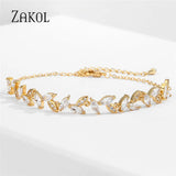 Cubic Zircon Leaf Charm Bracelet for Women