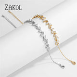 Cubic Zircon Leaf Charm Bracelet for Women