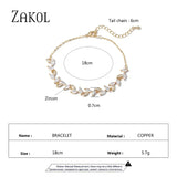 Cubic Zircon Leaf Charm Bracelet for Women