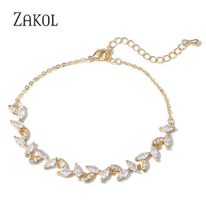 Cubic Zircon Leaf Charm Bracelet for Women