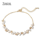 Cubic Zircon Leaf Charm Bracelet for Women