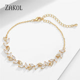 Cubic Zircon Leaf Charm Bracelet for Women