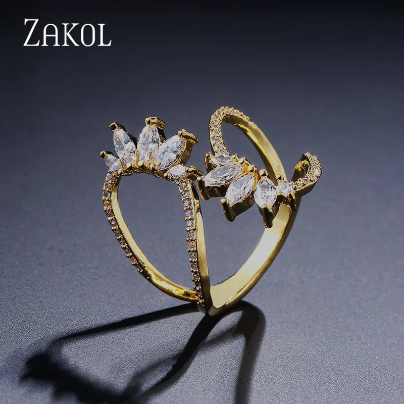 Zirconia Leaf Adjustable Ring for Women