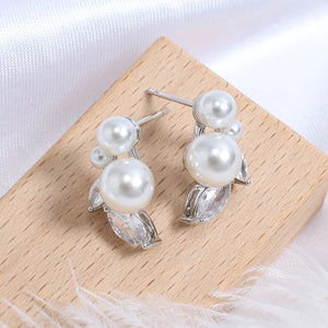 Zirconia Leaf Pearl Stud Earrings for Women Girls