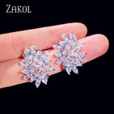 CZ Crystal Stud Earrings Flower Wedding Jewelry EP480