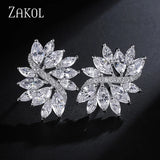CZ Crystal Stud Earrings Flower Wedding Jewelry EP480