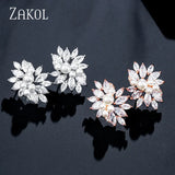 CZ Crystal Stud Earrings Flower Wedding Jewelry EP480