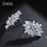 CZ Crystal Stud Earrings Flower Wedding Jewelry EP480