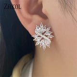 CZ Crystal Stud Earrings Flower Wedding Jewelry EP480