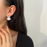 Oval Pearl Stud Earrings Geometric CZ Wedding Party Jewelry