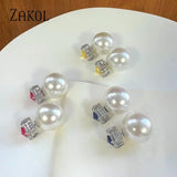 Pearl Stud Earrings Square Zirconia Wedding Jewelry