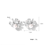 Pearls Flower Stud Earrings for Women Water Drop Zirconia Bridal