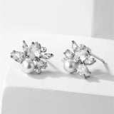 Pearls Flower Stud Earrings for Women Water Drop Zirconia Bridal